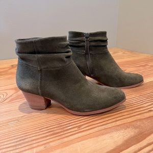 Violet & Red, Carolina Suede Scrunch Bootie, Color: Olive, Size 6